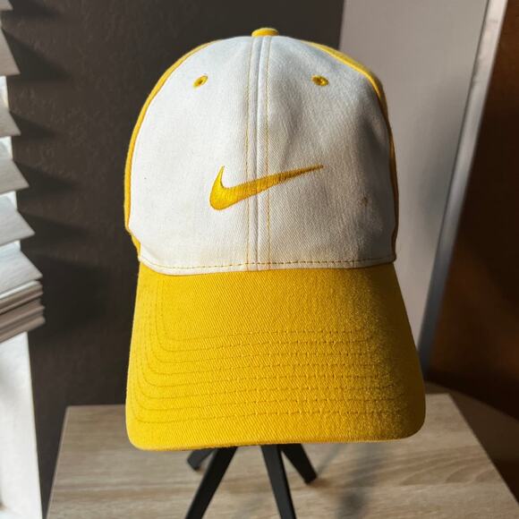 Nike Yellow White Swoosh Adjustable Baseball Cap - Picture 1 of 7